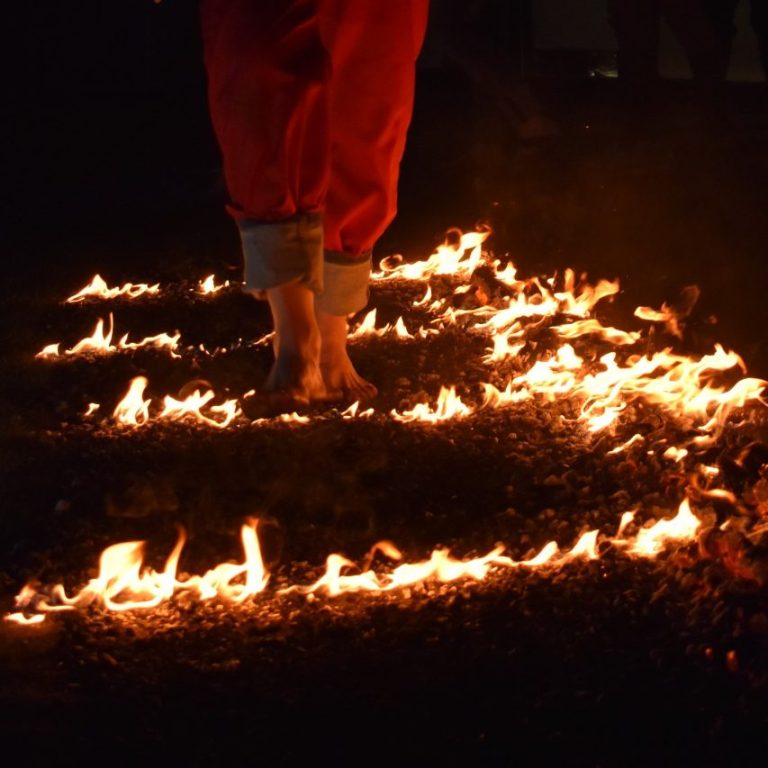feet on hot coals and flames